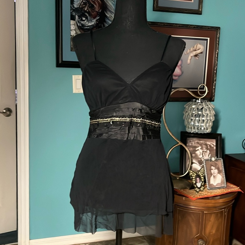 Black dressy tank with gold details size M